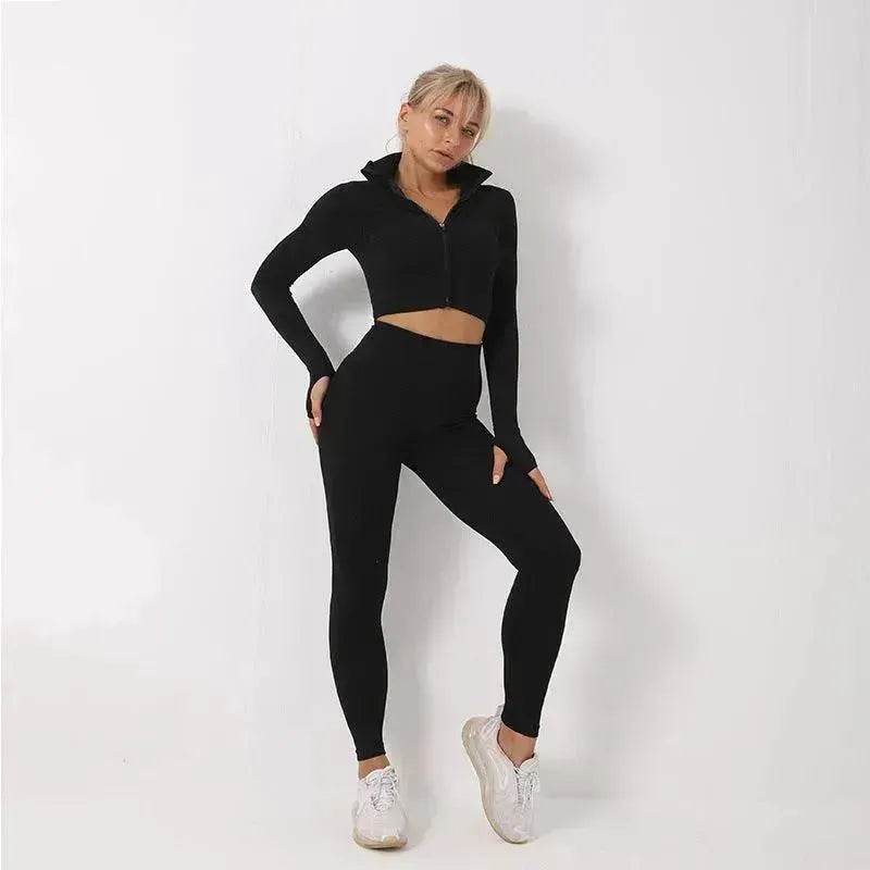 Women 3PCS Gym Set Seamless Sport Yoga Set Leggings Crop Bra Top  Fitness Gym Set Outfit - www.Shopthatapp.com