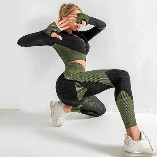 Women 3PCS Gym Set Seamless Sport Yoga Set Leggings Crop Bra Top  Fitness Gym Set Outfit - www.Shopthatapp.com