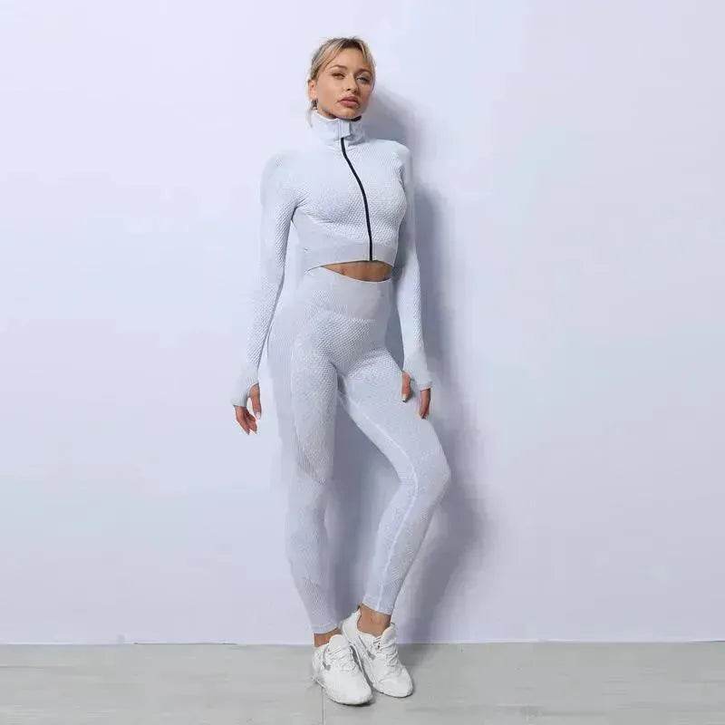 Women 3PCS Gym Set Seamless Sport Yoga Set Leggings Crop Bra Top  Fitness Gym Set Outfit - www.Shopthatapp.com