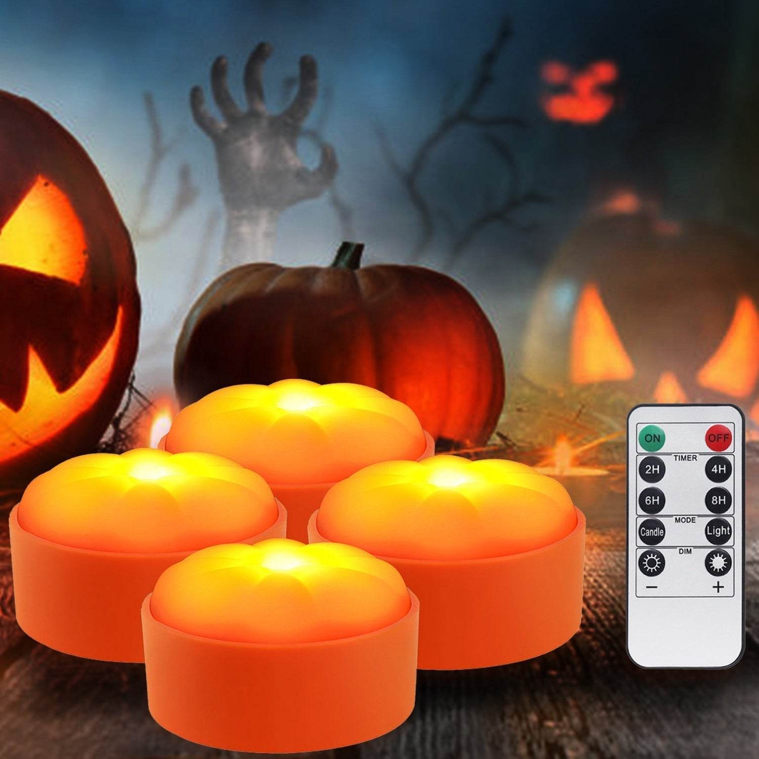 4 Pack Halloween LED Pumpkin Lights Battery Operated Halloween Decoration Lights With 2 Light Modes 4 Timer Setting Remorte Control For Party Pumpkin Decor - www.Shopthatapp.com #