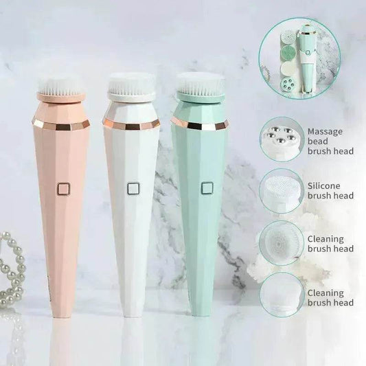 4 In 1 USB Rechargeable Electric Facial Cleansing Brush Soft Skin Care Portable Massager Face Brush Deep Cleaning Device - www.Shopthatapp.com