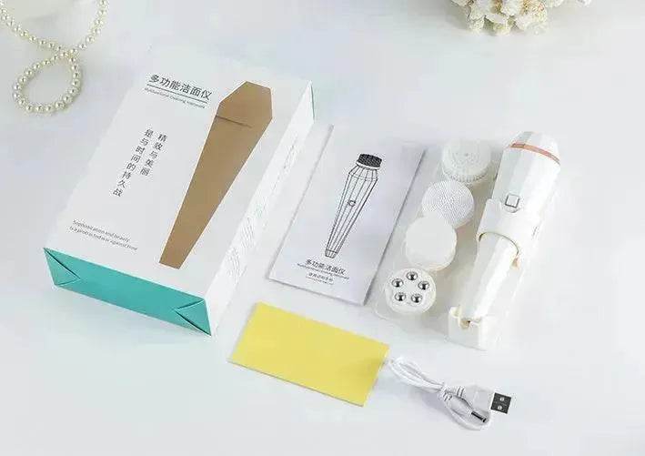 4 In 1 USB Rechargeable Electric Facial Cleansing Brush Soft Skin Care Portable Massager Face Brush Deep Cleaning Device - www.Shopthatapp.com
