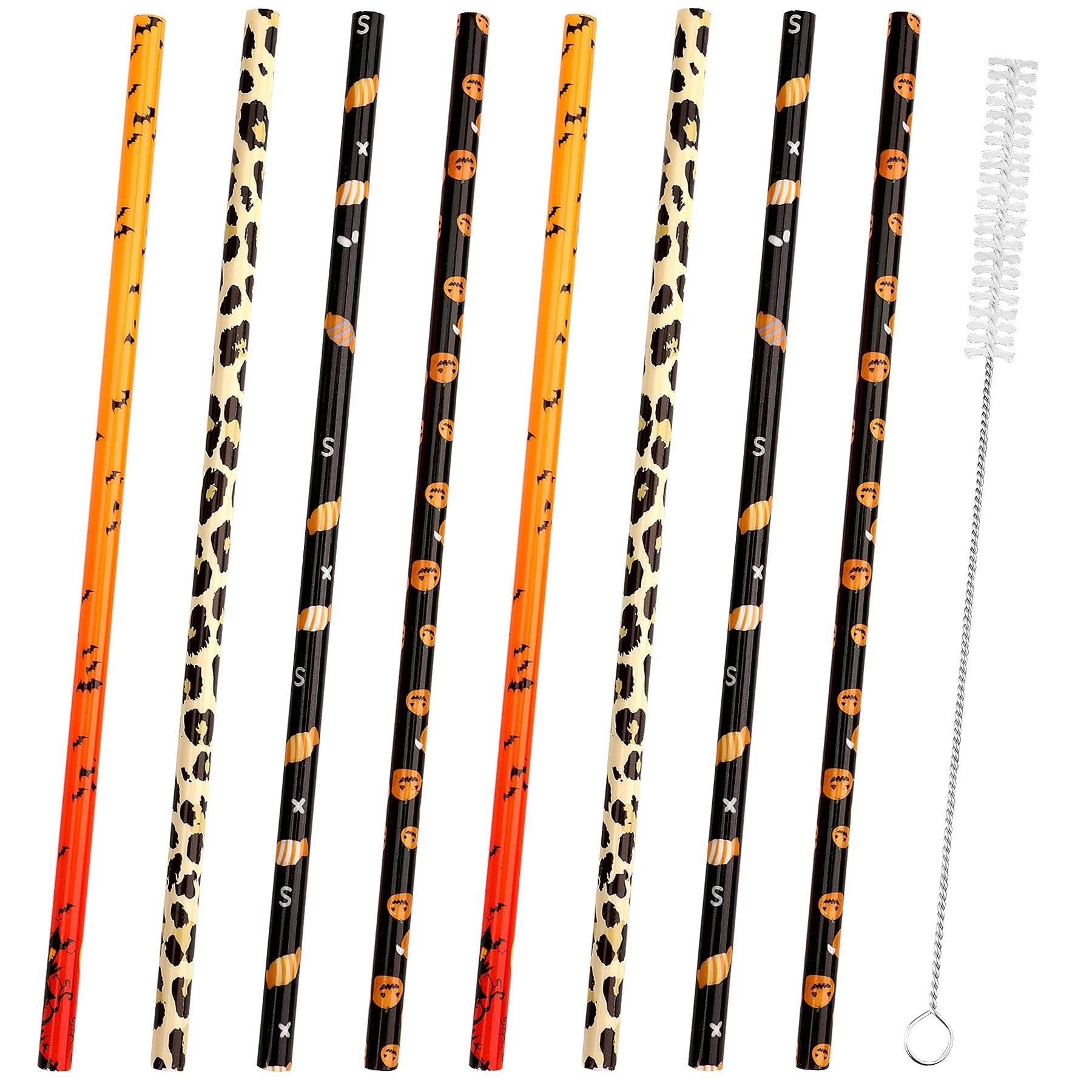 40 Pack Of 9 Inch BPA-Free Halloween Reusable Straws With Colorful Stripe Print Hard Straws For Mason Jars, Mason Glasses, Home Or Party Use, Comes With A Cleaning Brush-Selling On Amazon Is Prohibite - www.Shopthatapp.com #