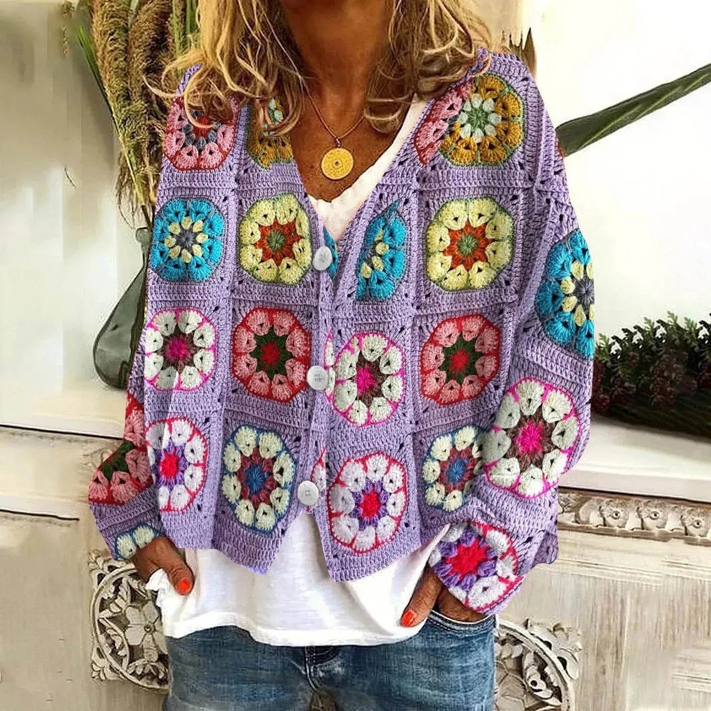 New Christmas Abstract Flowers Printing Sweater Fashion Casual Short Cardigan Coat Womens Clothing - www.Shopthatapp.com