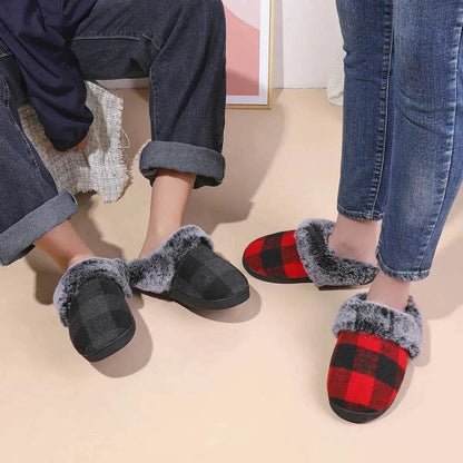 Winter Warm Plaid Plush Slippers Home Indoor Non-slip Bedroom Floor Soft Fuzzy Slipper For Couple Fashion Solid House Shoes - www.Shopthatapp.com