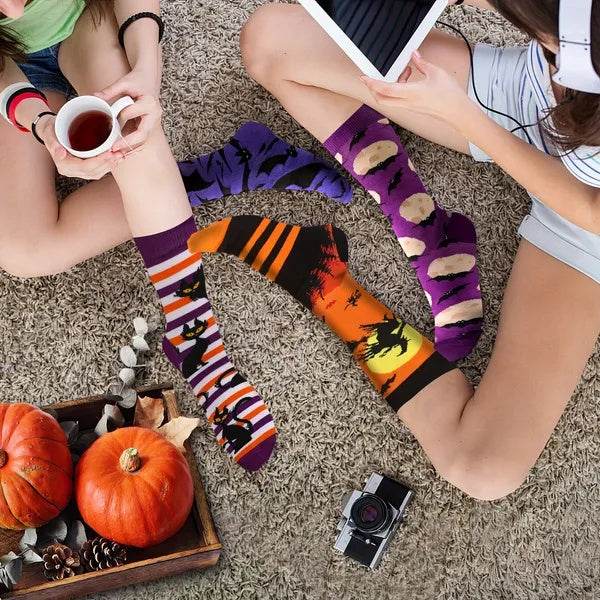 6 Pairs Halloween Christmas Socks For Men Women Girls Funny Pumkin Spider Black Cat Cotton Sock Set - www.Shopthatapp.com