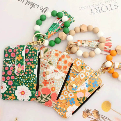 Women's Flora Print Tassel Leather Card Holder Wallet - www.Shopthatapp.com