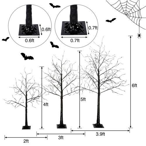 3 Pac Halloween Spooky Tree With Purple Lights, 4FT 5FT And 6FT, Lighted Black Tree For Halloween Decoration - www.Shopthatapp.com