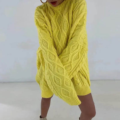 Casual Oversize Hip pop style Round neck Knitted Twist Sweater dress - www.Shopthatapp.com