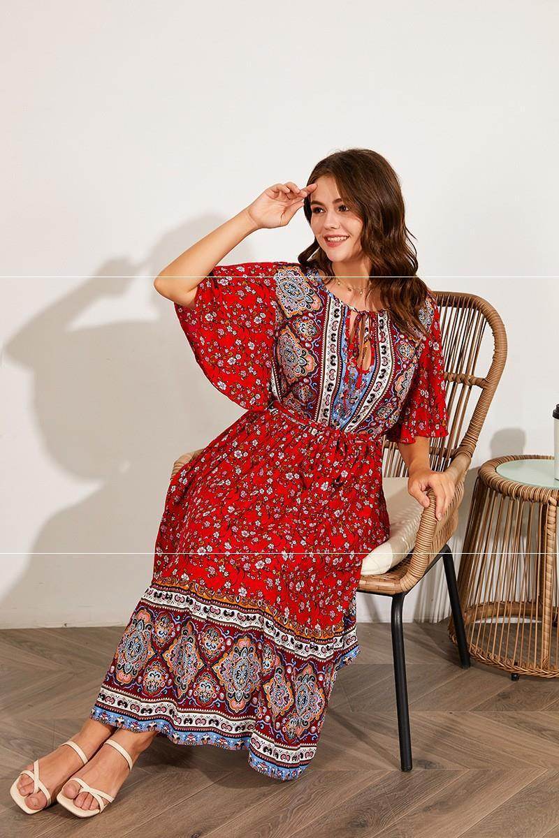 Modest Plus Size Summer dress V Neck Midi Beach boho Dress - www.Shopthatapp.com