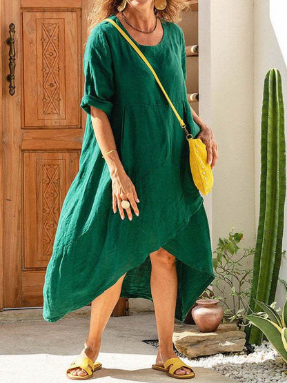 Women Maxi Dress Neck Pocket Summer Loose Casual Baggy Robe Female Retro Long Dresses - www.Shopthatapp.com