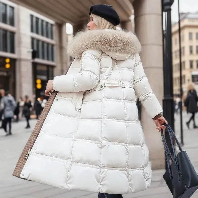 Women's Mid Length Fur Hoodie Winter Jacket Coat - www.Shopthatapp.com