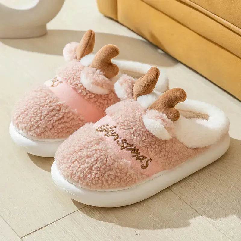Christmas Shoes Winter Home Slippers Elk Soft Cozy Bedroom Slipper Slip On House Shoes - www.Shopthatapp.com