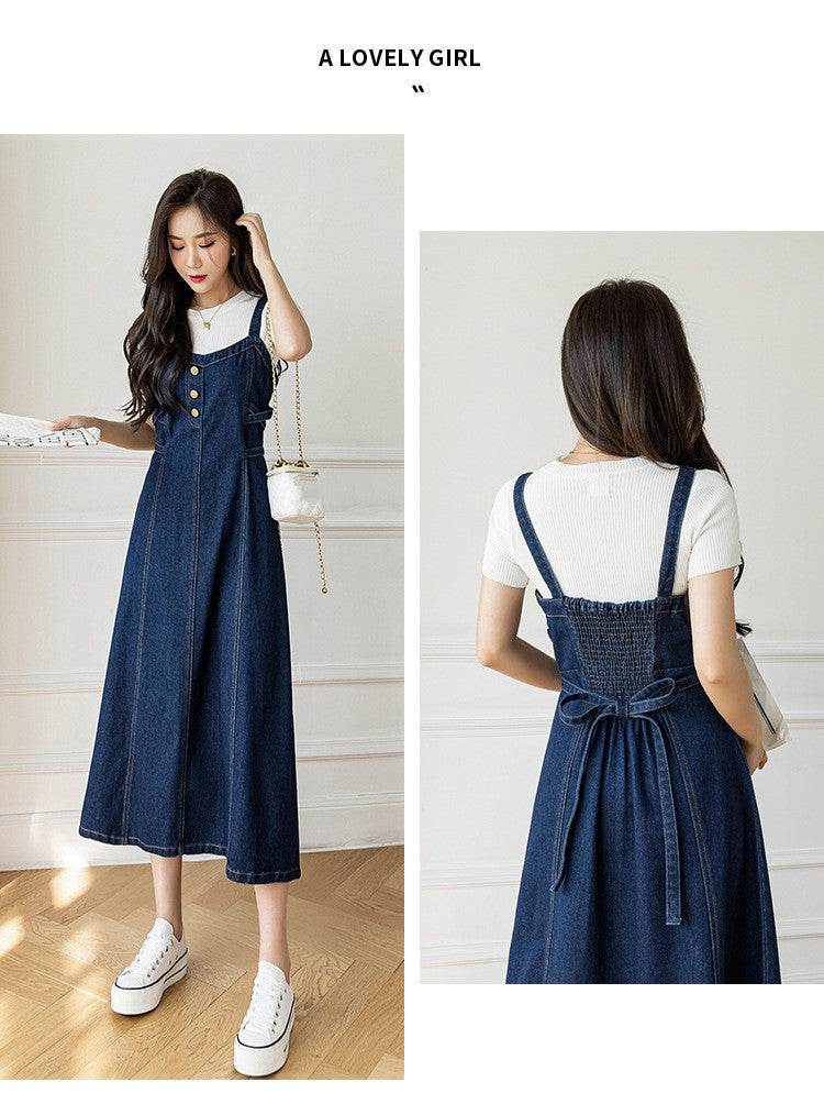 Spring And Autumn New Korean Style Casual All-matching Jeans Suspender Dress - www.Shopthatapp.com