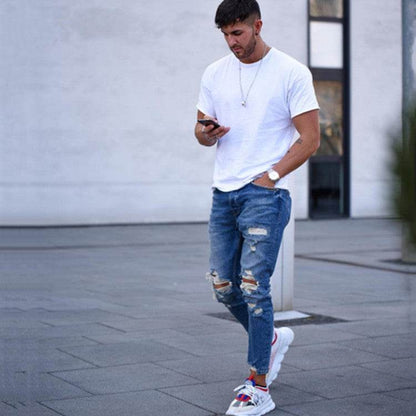 Men Fashion Ripped Hole Denim jeans pant trouser - www.Shopthatapp.com