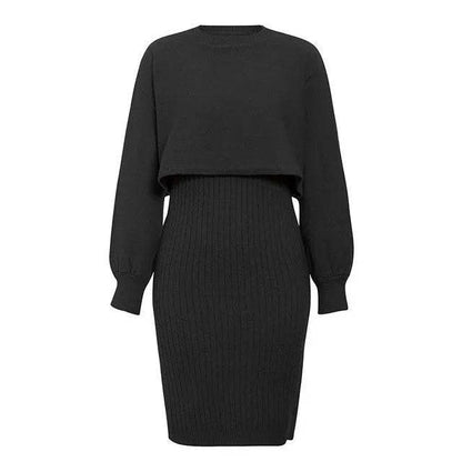 Women 2pcs Winter Outfit Cashmere dress Cropped Pullover top - www.Shopthatapp.com
