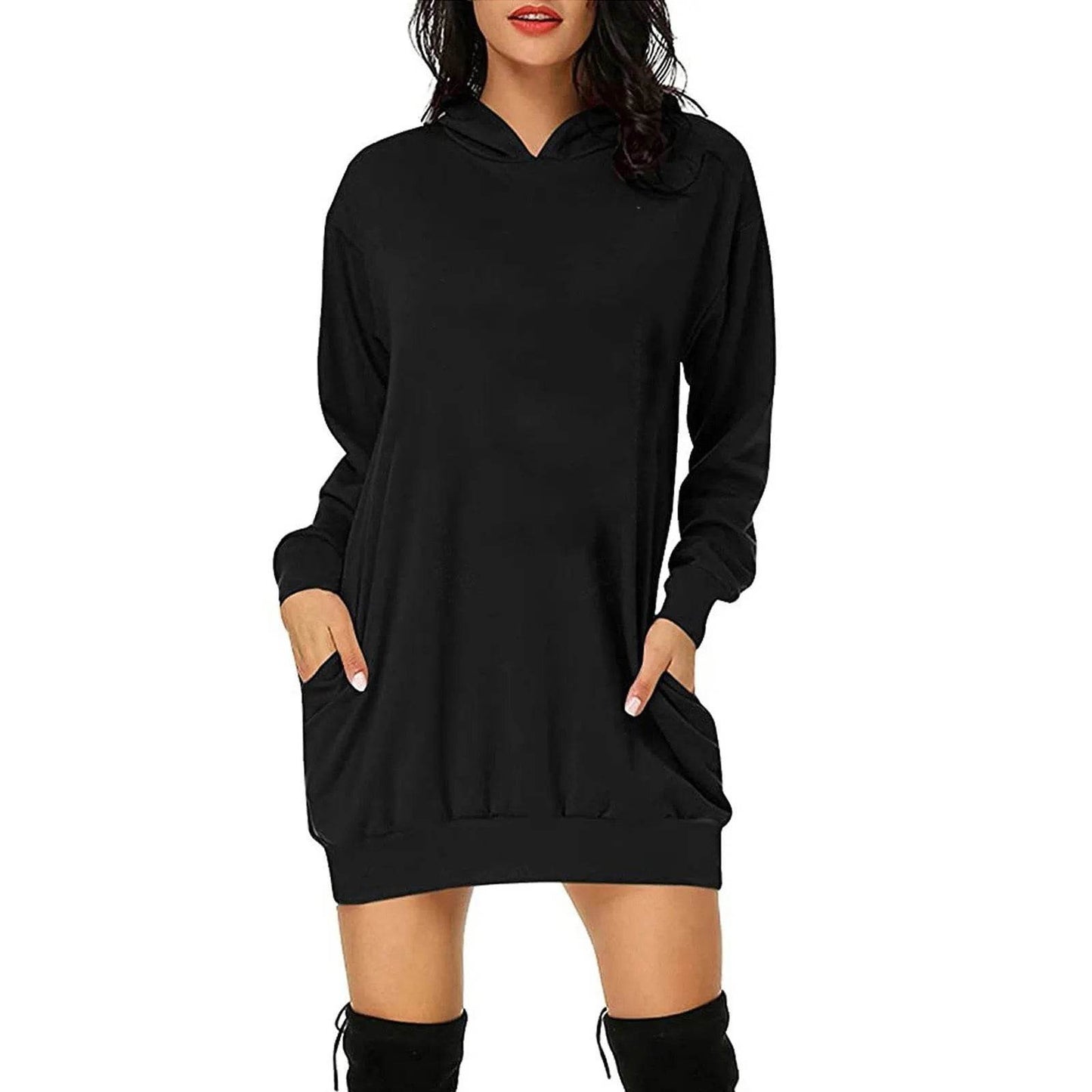 Women Solid Color Hat Dress Sweater Loose Feature Long Sleeves - www.Shopthatapp.com
