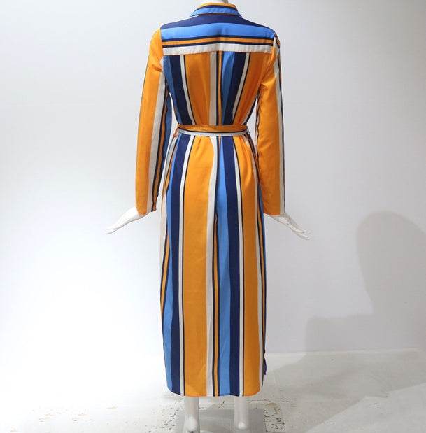 Stripe Shirt Women's Dress Spring Summer Chiffon V-neck Sexy Maxi Dresses Sexy Elegant Casual Girl Lace Women Long Sleeve - www.Shopthatapp.com