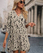 Allover Print Roll Up Sleeve Dress Ladies Casual High Low Long Sleeve V Neck Regular Fit Short Apricot Roll Up Sleeve All Over Print Tunic Women Short Dresses - www.Shopthatapp.com