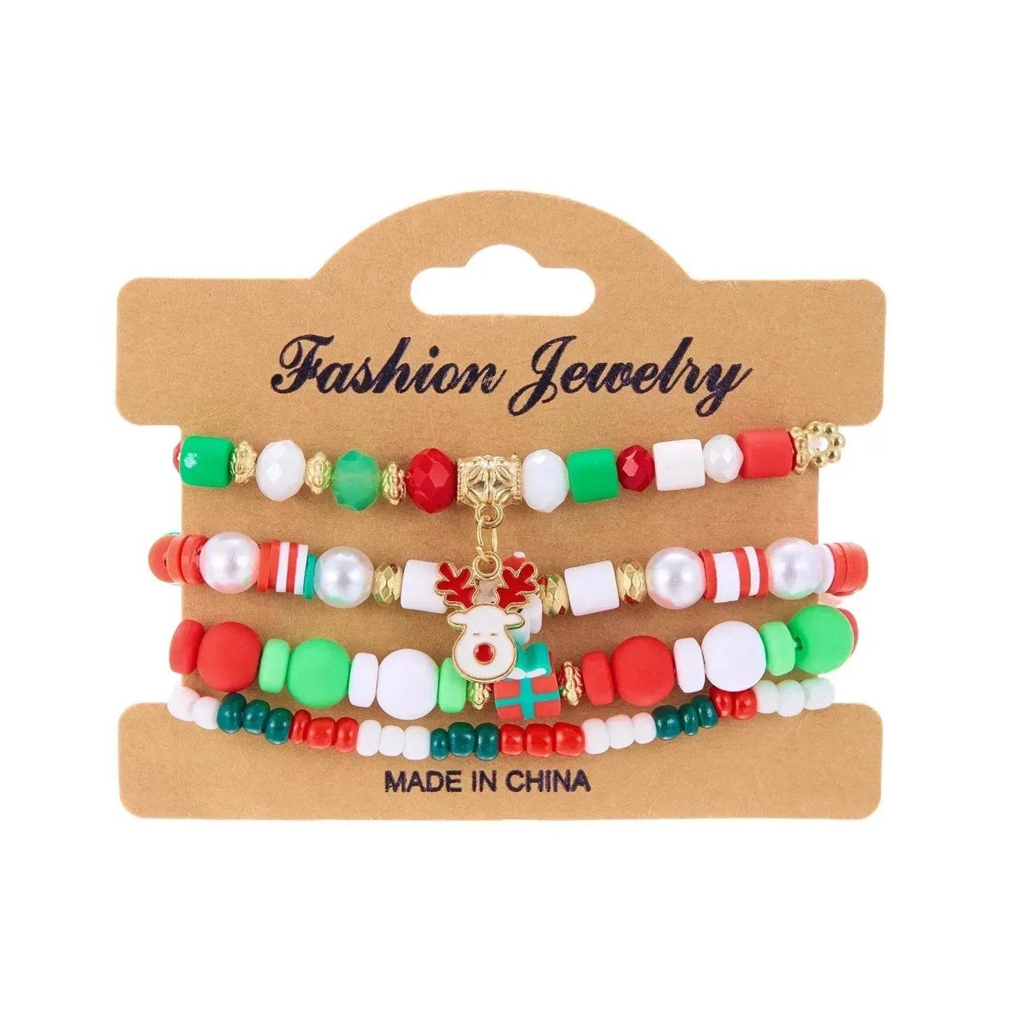 4pcs Christmas Snowman Handmade Beaded Bracelet set gift idea - www.Shopthatapp.com