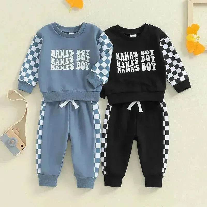 Children Plaid Printed Long-sleeve Sweater Set  Casual baby outfit for Boys Baby two piece for boys - www.Shopthatapp.com