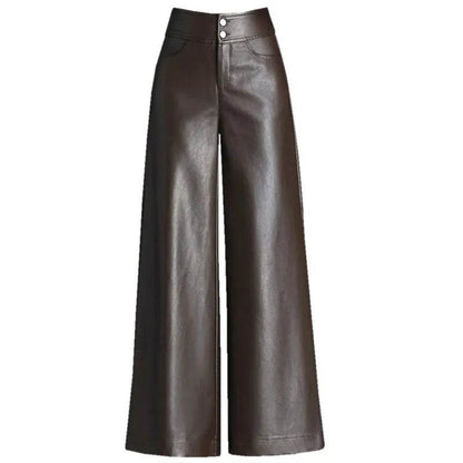 High Waist Thick Loose Big Leg Straight All-matching Wide Leg Leather trouser Pants For Women - www.Shopthatapp.com