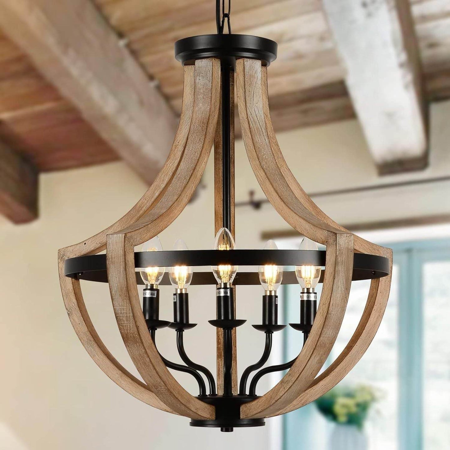 Solid Wood Modern Chandelier For Dining Room, Living Room, Kitchen, Island, Bedroom, Foyer, Height Adjustable, Brown - www.Shopthatapp.com