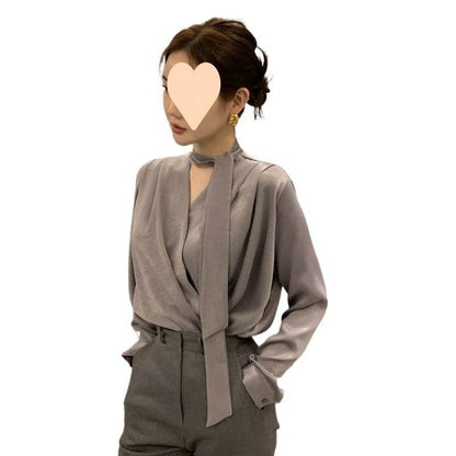 High-end Anti-wrinkle Acetate Satin pleated Blouse Shirt For Women - www.Shopthatapp.com