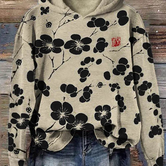 Women Fashion Spring And Autumn Plum Blossom Hooded Super Plus Size Loose-fitting Casual Pullover - www.Shopthatapp.com