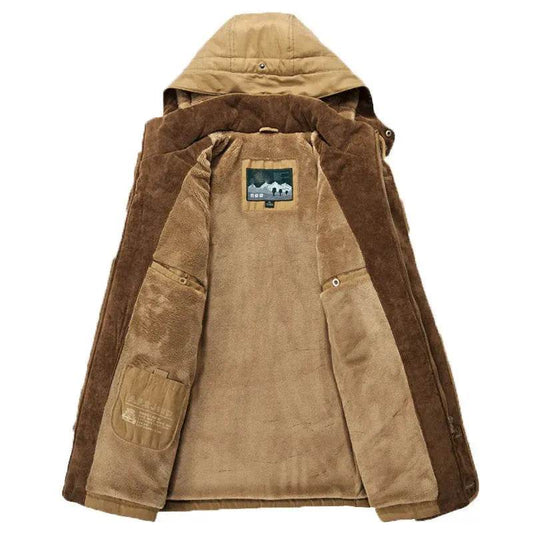 Thickened multi-pocket hooded men's cotton coat - www.Shopthatapp.com