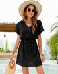 Dolman Sleeves Dress Summer Printed Drawstring V-Neck Beach Dresses For Women - www.Shopthatapp.com