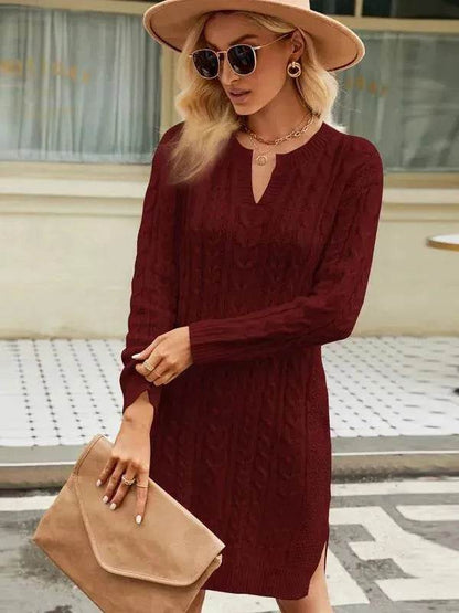 Autumn Winter Slim fit Twisted Split Mini Knitted Wool Sweater Dress - www.Shopthatapp.com