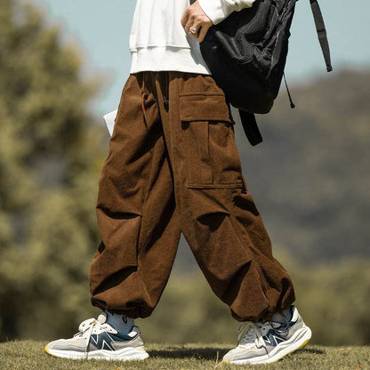 Autumn And Winter Straight Casual Wide-leg Corduroy Baggy Cargo Pant Overalls Men - www.Shopthatapp.com