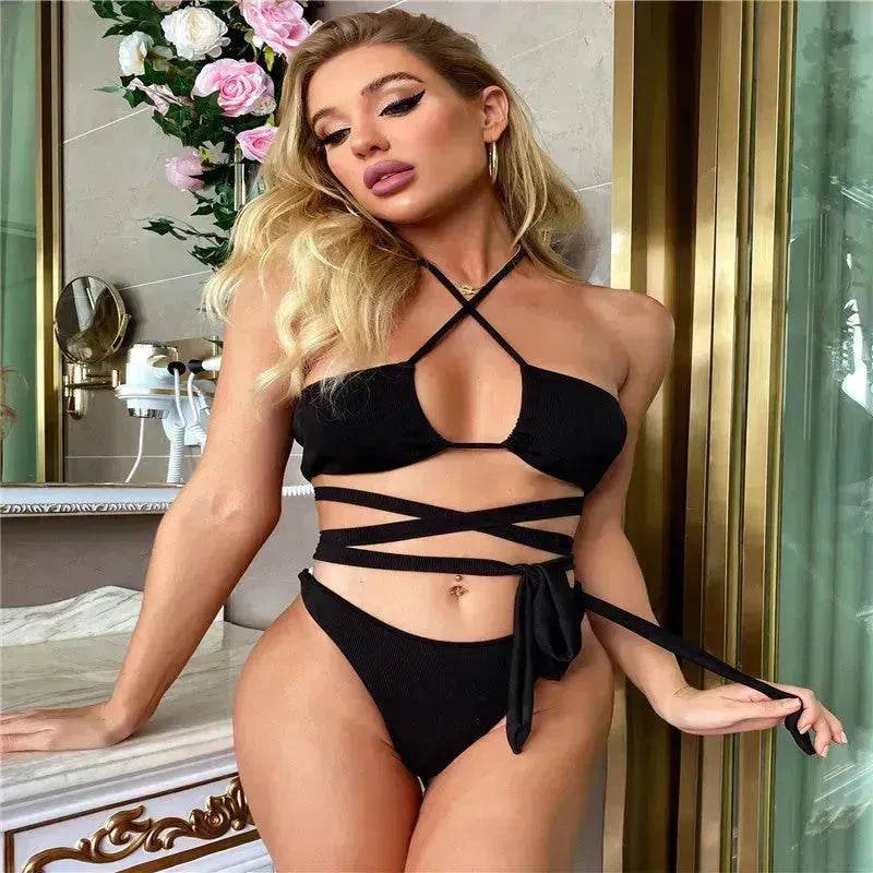 Solid Color Swimsuit Women Strappy Swimsuit Charming Bikini - www.Shopthatapp.com