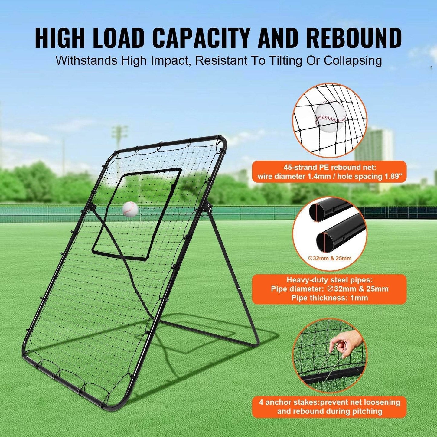 Baseball And Softball Rebounder Net 4x6 Ft PitchBack Adjustable Angles - www.Shopthatapp.com