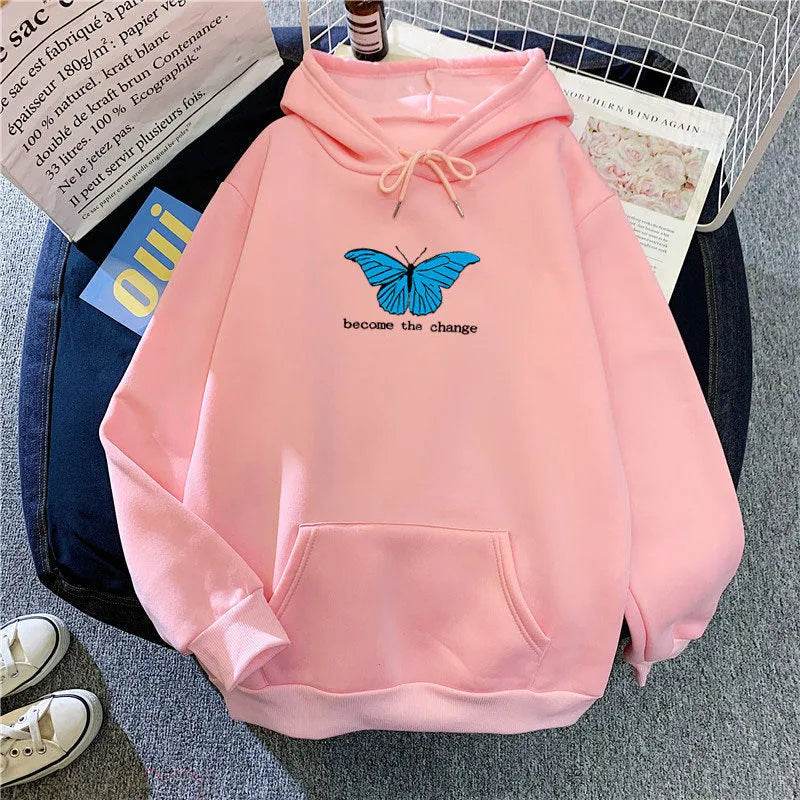 Women Single Butterfly Autumn And Winter Loose Hoodie Pullover sweatshirt - www.Shopthatapp.com