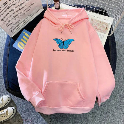 Women Single Butterfly Autumn And Winter Loose Hoodie Pullover sweatshirt - www.Shopthatapp.com