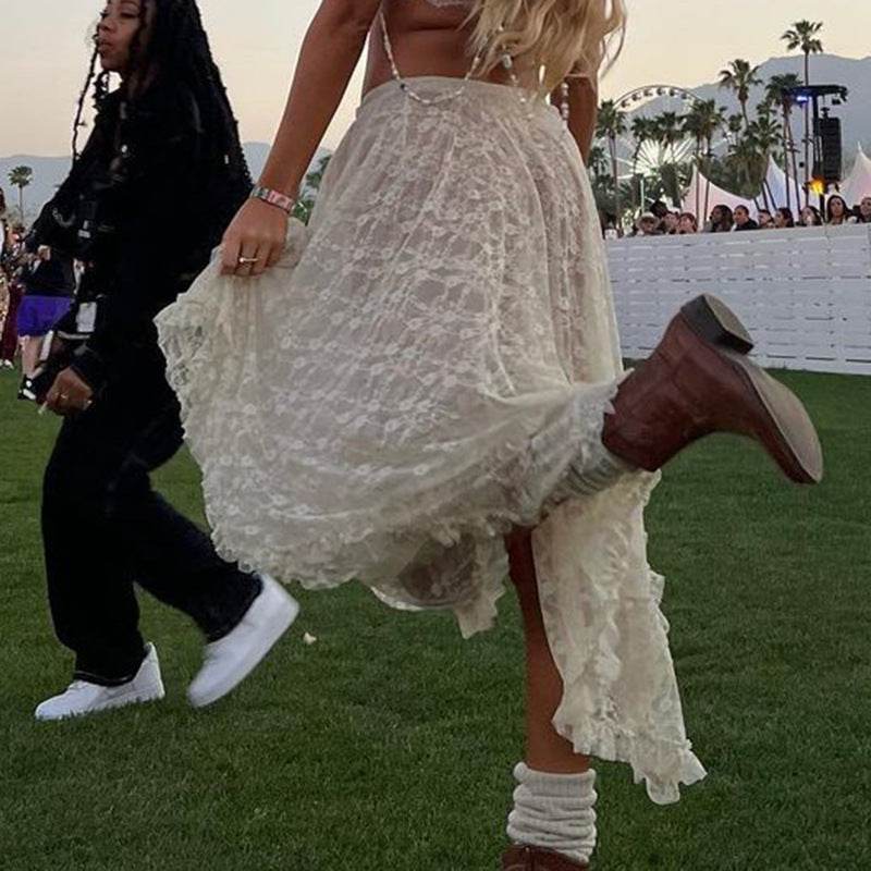 Fashionable Retro Trendy Irregular Midi Lace Skirt - www.Shopthatapp.com