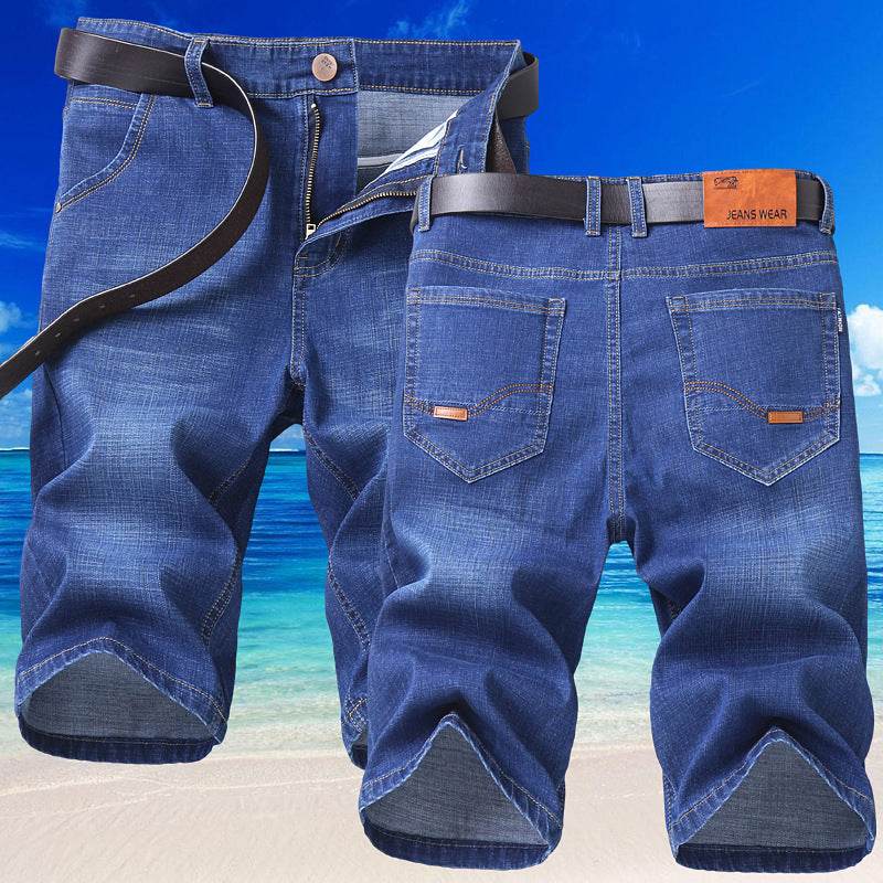 Jeans Shorts Men Elastic Straight Denim Mid Waist Loose Shorts - www.Shopthatapp.com