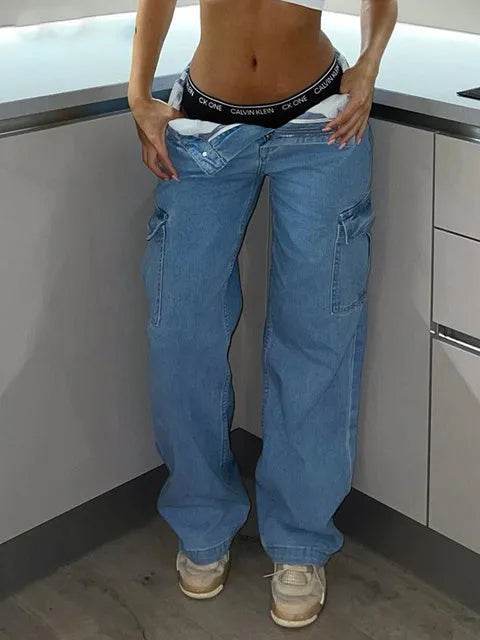 Straight Leg Cargo Pants Women High Waist Casual Baggy Pants - www.Shopthatapp.com