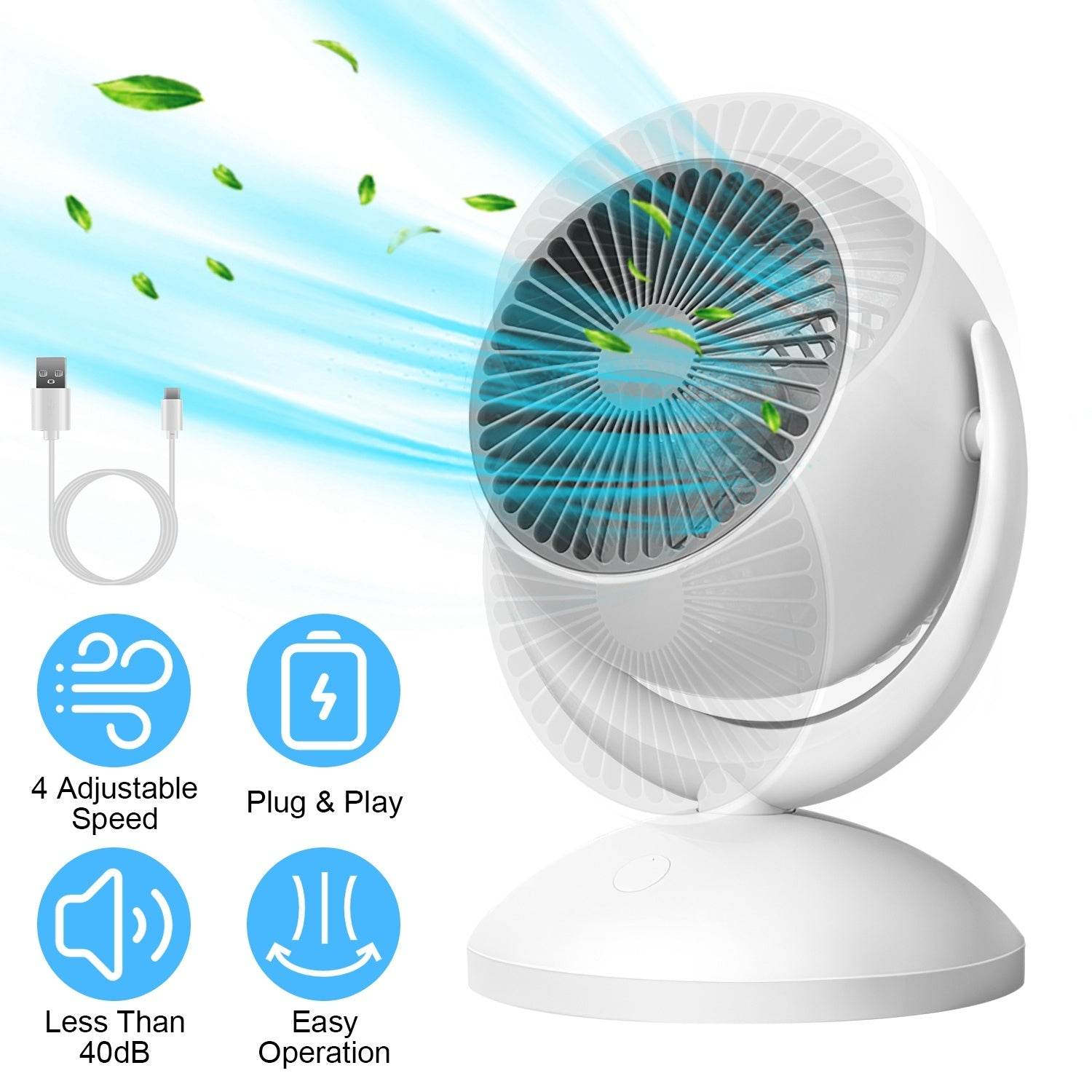 Portable Desk Fan Rechargeable Oscillating Tilting Fan With 4 Speeds 360 Degree - www.Shopthatapp.com
