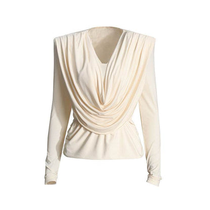 Top Fashion Swing pleated draping cowl neck blouse top - www.Shopthatapp.com