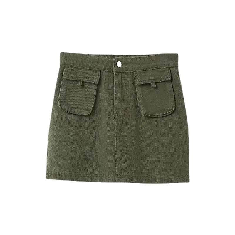 Workwear Denim Skirt Women's A- Line High Waist Mini Cargo Skirt - www.Shopthatapp.com