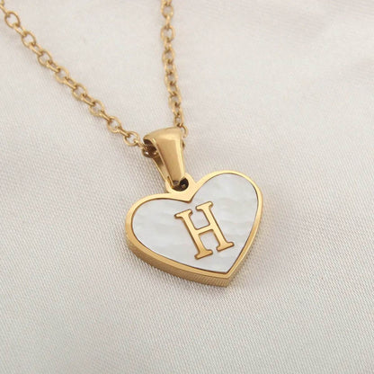 26 Letter Heart-shaped Necklace White Shell Love Clavicle Chain Fashion Personalized Necklace For Women Jewelry Valentine's Day - www.Shopthatapp.com