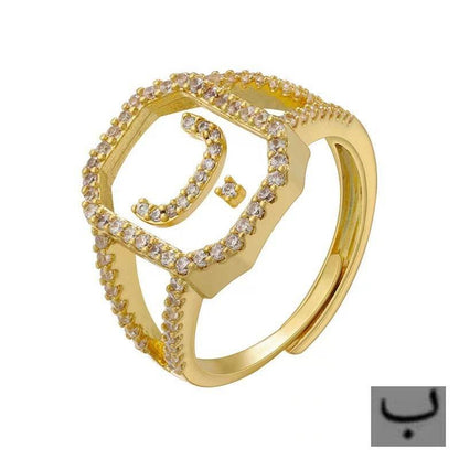 Fashion Micro Inlaid Zircon Arab Letters Ring for women - www.Shopthatapp.com