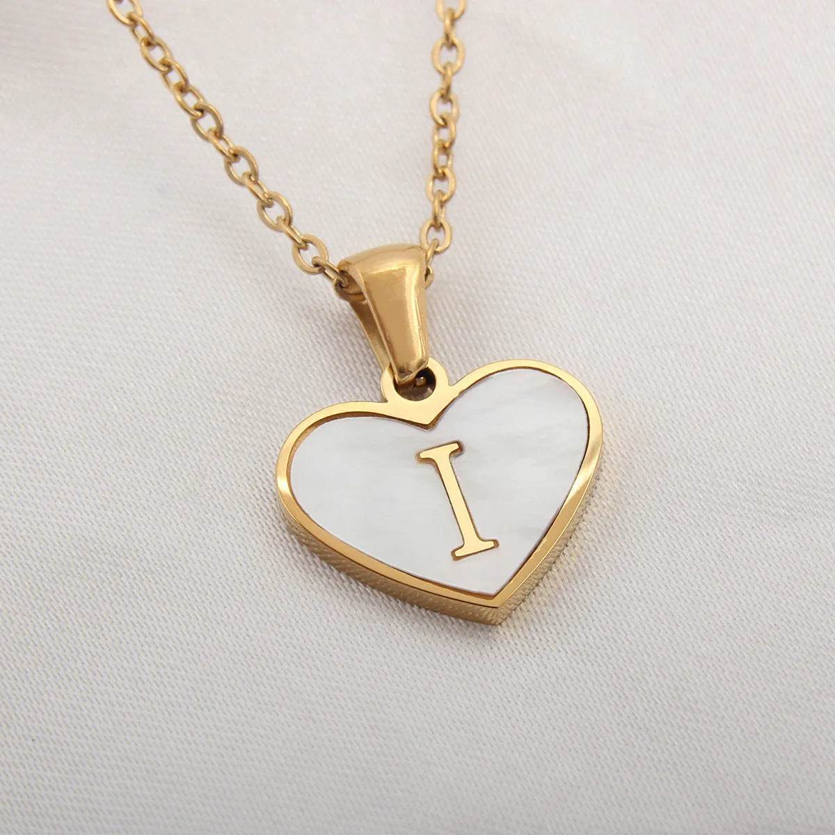 26 Letter Heart-shaped Necklace White Shell Love Clavicle Chain Fashion Personalized Necklace For Women Jewelry Valentine's Day - www.Shopthatapp.com
