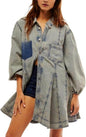 Women's Long Lantern Sleeve Button Denim Dress - www.Shopthatapp.com