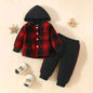 Toddler Baby Boy Classic Plaid Hooded Long Sleeve Shirt Contrast Color Trousers Suit Two piece for boys - www.Shopthatapp.com