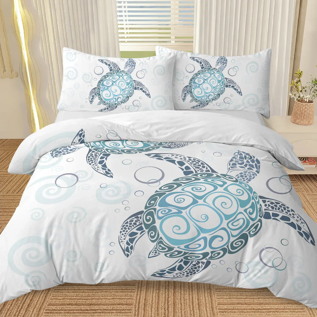 Sea Turtle Bedding Aqua Teal Blue Duvet Cover Sets Beach Turtle Bed Sets Ocean 3 Piece Turtle Themed Comforter Cover With 2 Pillowcases Twin Full Queen King Size - www.Shopthatapp.com
