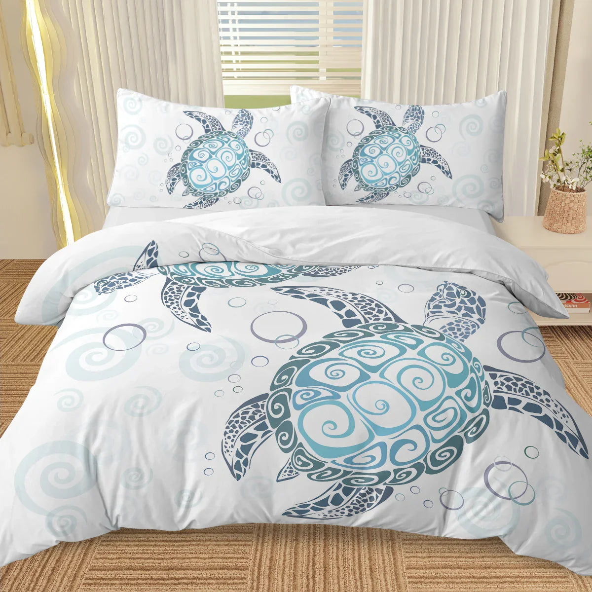 Sea Turtle Bedding Aqua Teal Blue Duvet Cover Sets Beach Turtle Bed Sets Ocean 3 Piece Turtle Themed Comforter Cover With 2 Pillowcases Twin Full Queen King Size - www.Shopthatapp.com